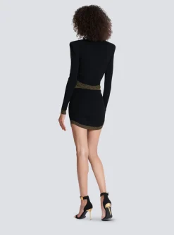 Cheap Cropped Knit Cardigan With Gold Trim Women Knitwear