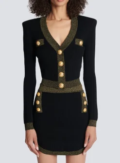 Cheap Cropped Knit Cardigan With Gold Trim Women Knitwear