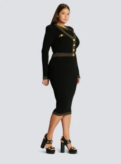 Cheap Cropped Knit Cardigan With Gold Trim Women Knitwear