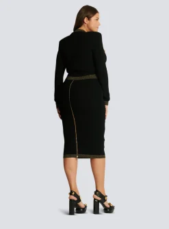 Cheap Cropped Knit Cardigan With Gold Trim Women Knitwear