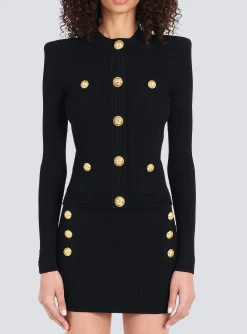 Sale Cropped Knit Cardigan With Gold-tone Buttons Women Knitwear
