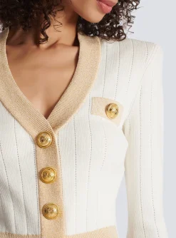 Cheap Cropped Knit Cardigan With Gold Trim Women Knitwear
