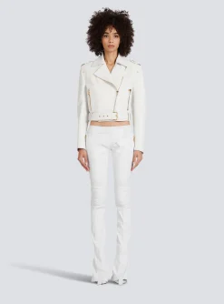 Sale Cropped Leather Biker Jacket Women Outerwear