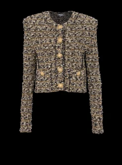 Flash Sale Cropped Lurex Tweed Jacket Women Jackets And Blazers