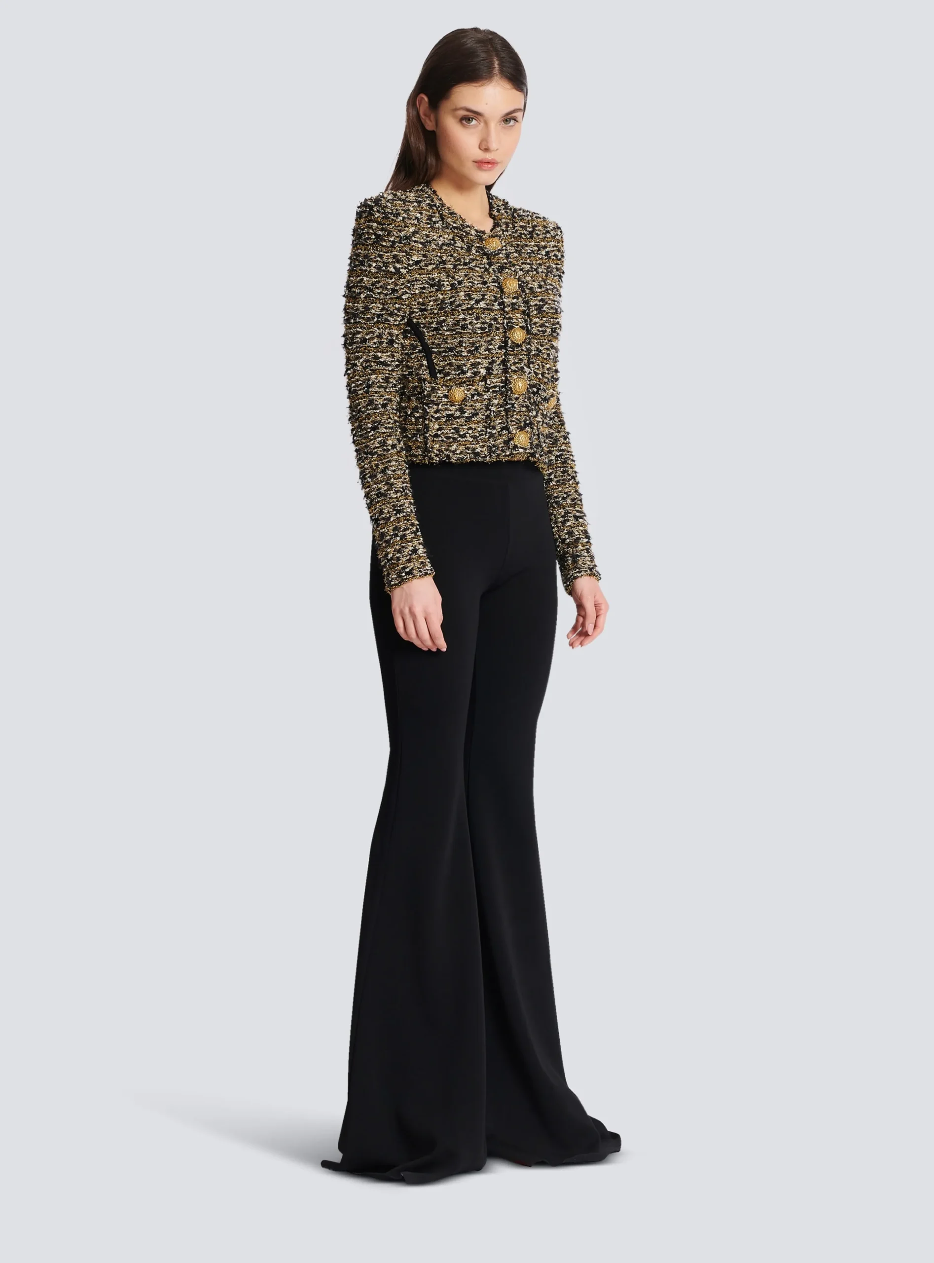 Flash Sale Cropped Lurex Tweed Jacket Women Jackets And Blazers