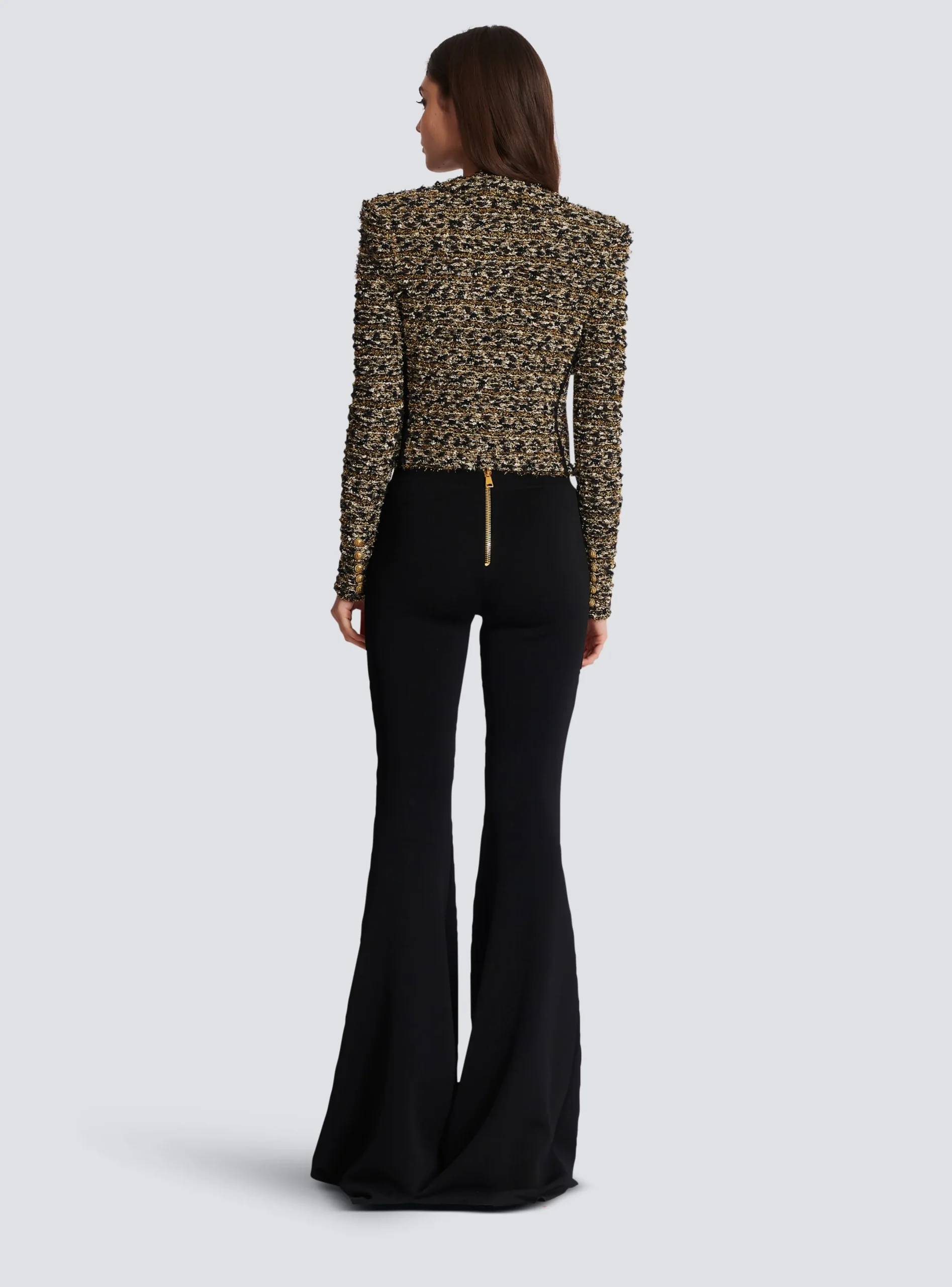 Flash Sale Cropped Lurex Tweed Jacket Women Jackets And Blazers