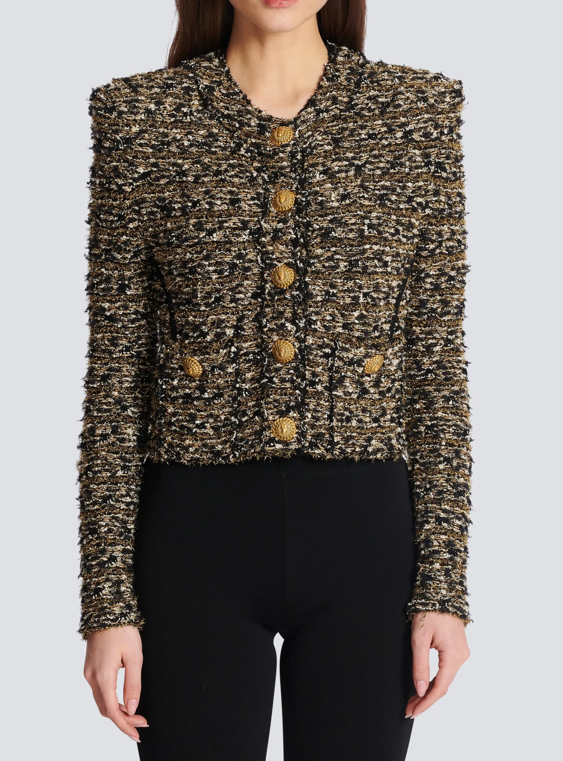 Flash Sale Cropped Lurex Tweed Jacket Women Jackets And Blazers