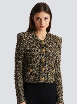 Flash Sale Cropped Lurex Tweed Jacket Women Jackets And Blazers