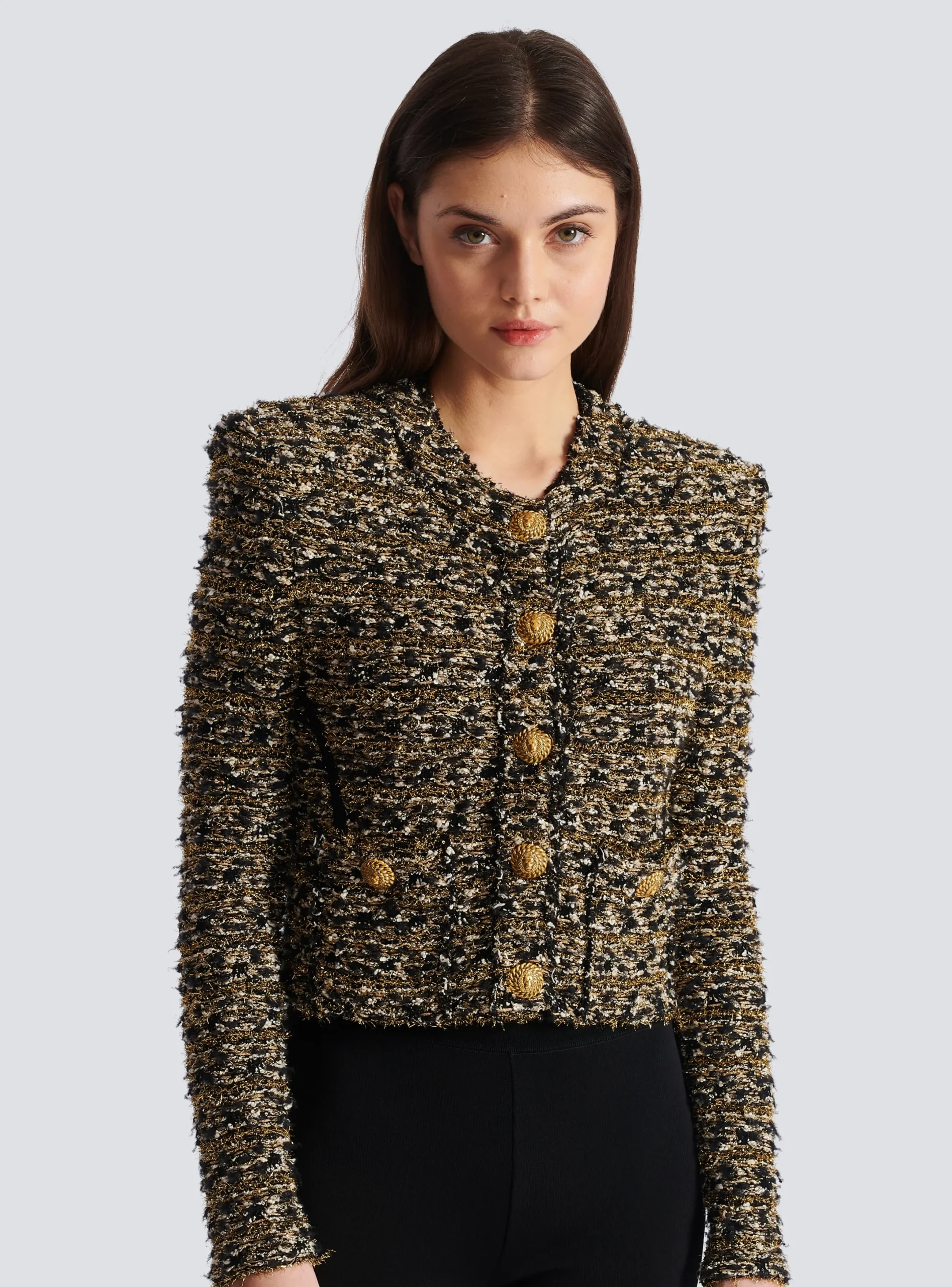 Flash Sale Cropped Lurex Tweed Jacket Women Jackets And Blazers