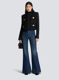 Sale Cropped Lurex Tweed Jacket Women Jackets And Blazers