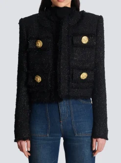 Sale Cropped Lurex Tweed Jacket Women Jackets And Blazers