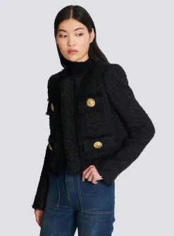 Sale Cropped Lurex Tweed Jacket Women Jackets And Blazers