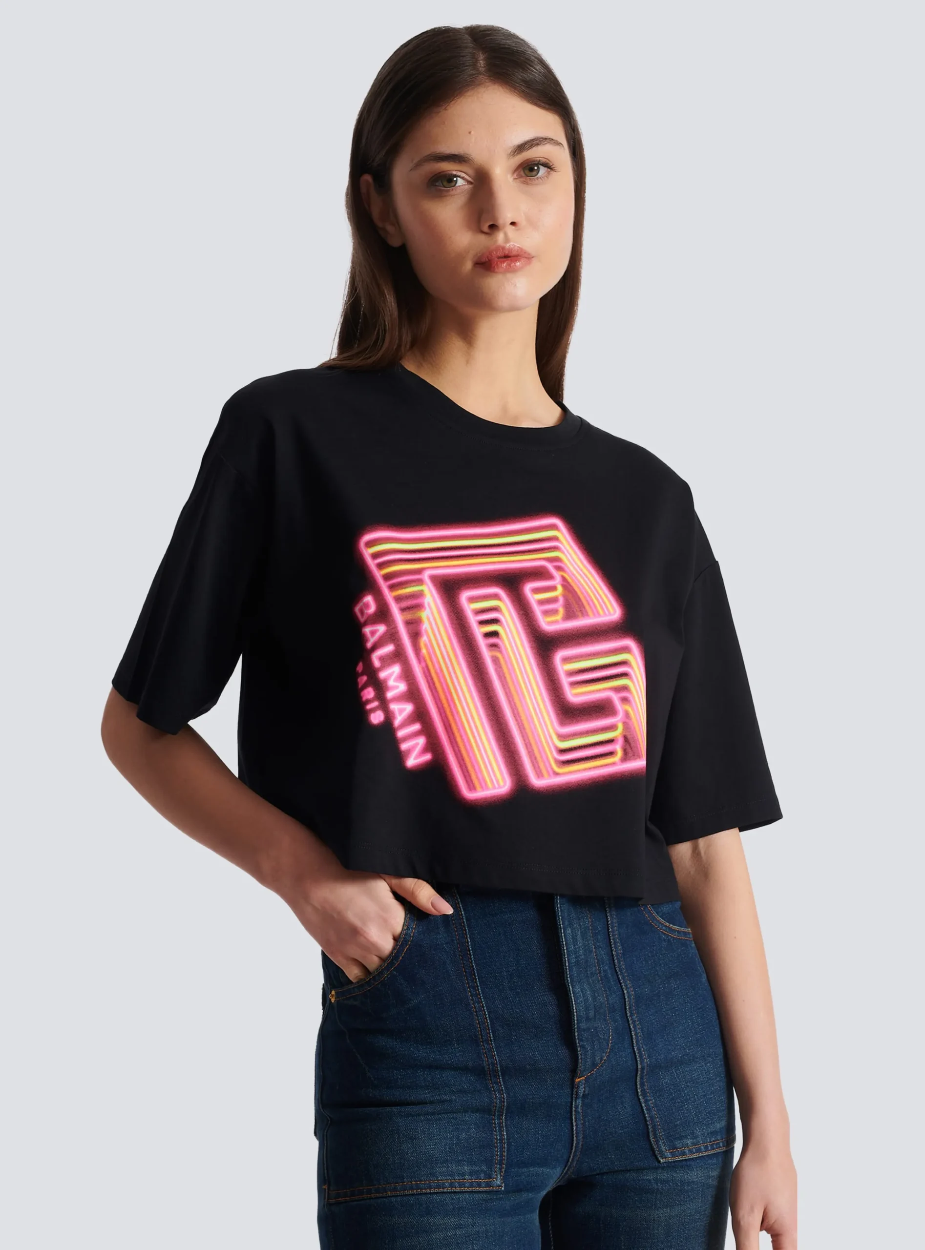 New Cropped Neon-print T-shirt Women T-Shirts
