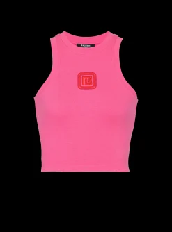 Discount Cropped Tank Top With Retro PB Embroidery Women T-Shirts