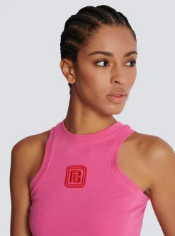 Discount Cropped Tank Top With Retro PB Embroidery Women T-Shirts