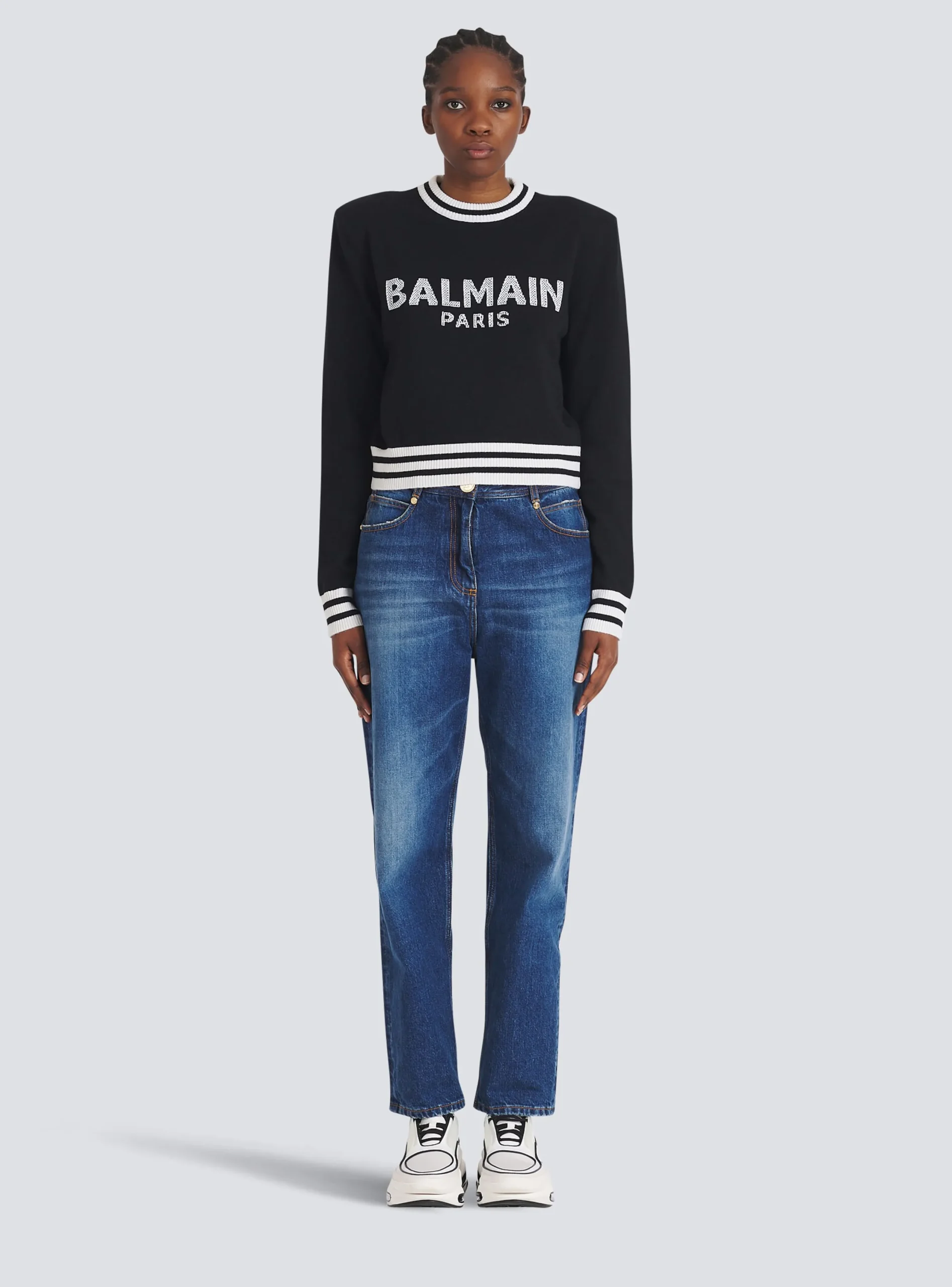 Shop Cropped Wool Sweatshirt With Logo Women Knitwear