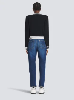 Shop Cropped Wool Sweatshirt With Logo Women Knitwear
