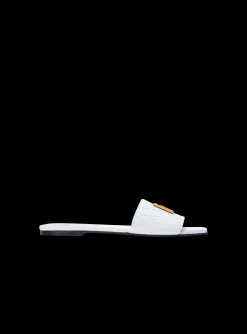 Store Dafne Calfskin Mules With Embossed Grid Women Flat Shoes