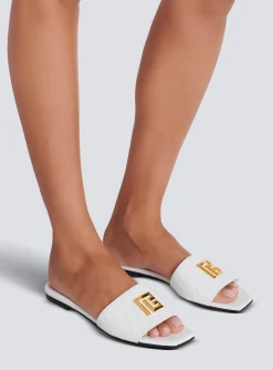 Store Dafne Calfskin Mules With Embossed Grid Women Flat Shoes