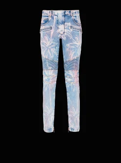 Flash Sale Denim Biker Jeans With A Palm Tree Print Denim