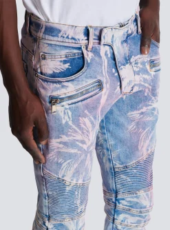Flash Sale Denim Biker Jeans With A Palm Tree Print Denim