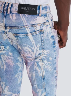 Flash Sale Denim Biker Jeans With A Palm Tree Print Denim