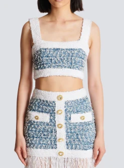 Online Denim Tweed Strappy Top Women Tops And Shirts