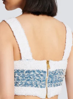 Online Denim Tweed Strappy Top Women Tops And Shirts