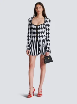 Cheap Diamond Jacquard Flared Knit Dress Women Knitwear|Dresses