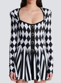 Cheap Diamond Jacquard Flared Knit Dress Women Knitwear|Dresses