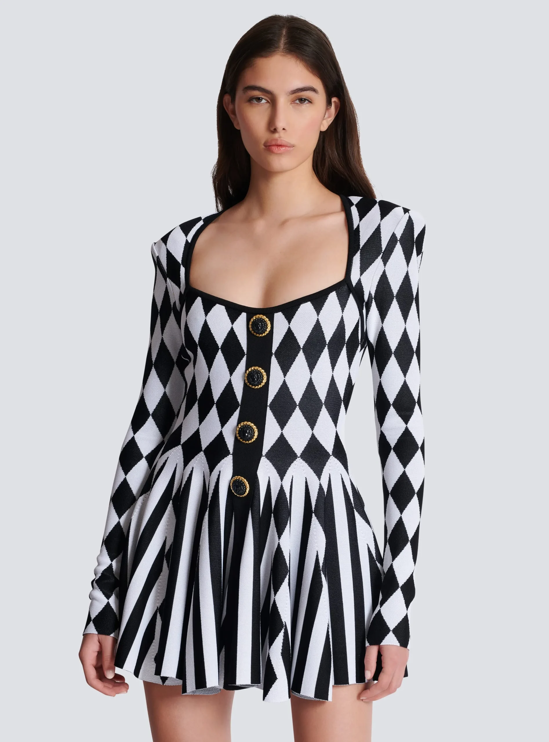 Cheap Diamond Jacquard Flared Knit Dress Women Knitwear|Dresses