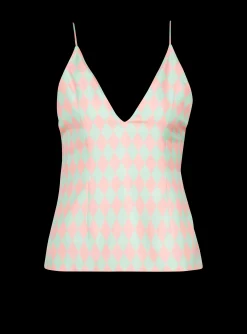 Hot Diamond Print Silk Top Women Tops And Shirts