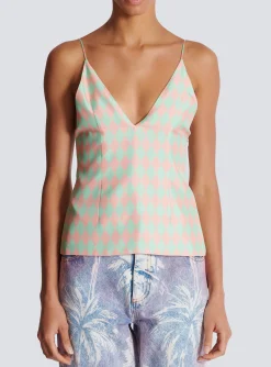 Hot Diamond Print Silk Top Women Tops And Shirts
