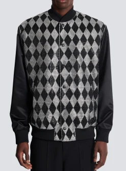 Clearance Diamond Satin Bomber Jacket With Rhinestones Outerwear