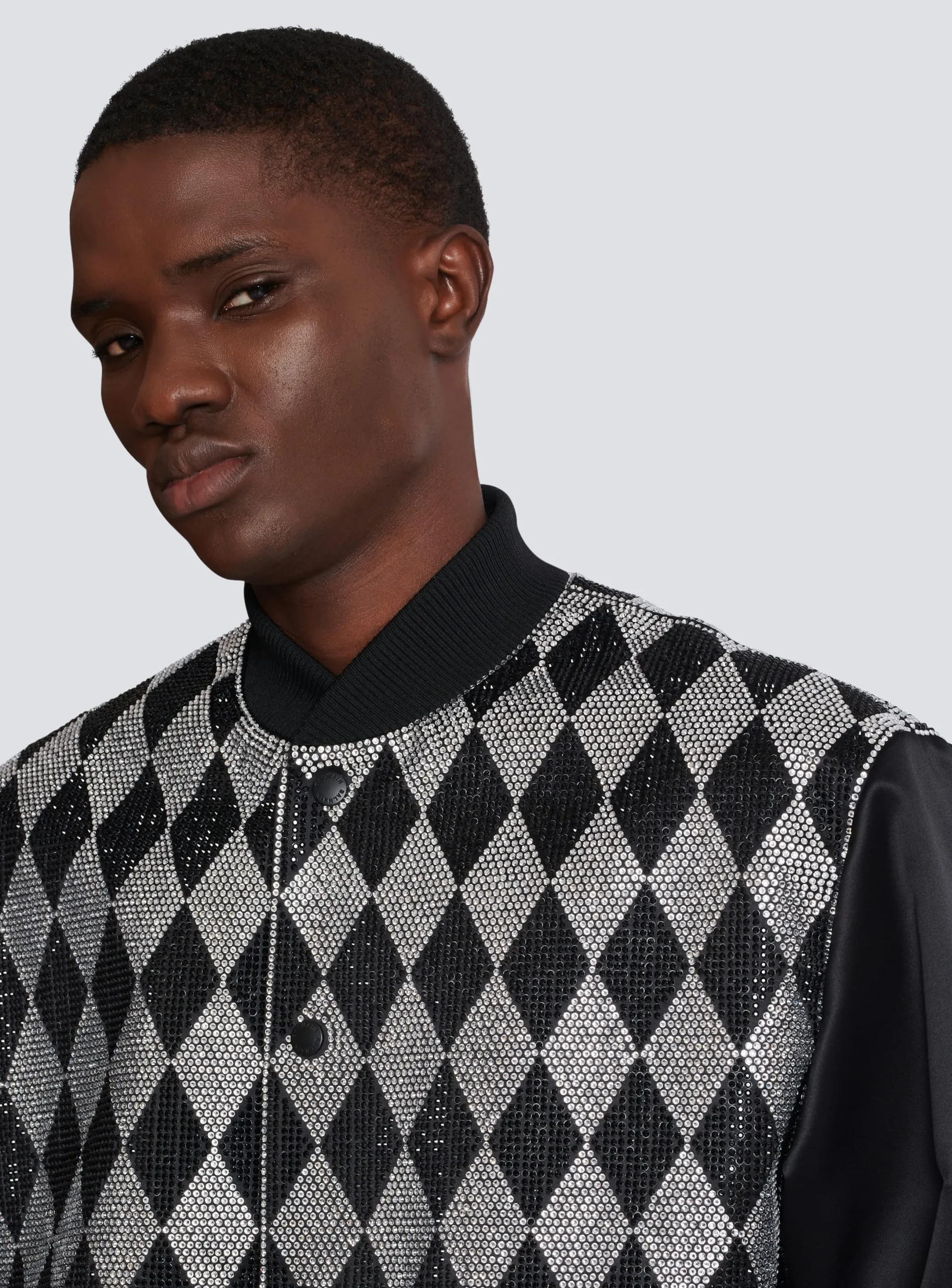 Clearance Diamond Satin Bomber Jacket With Rhinestones Outerwear