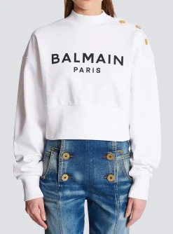 New Eco-responsible Cotton Cropped Sweatshirt With Logo Print Women Sweatshirts