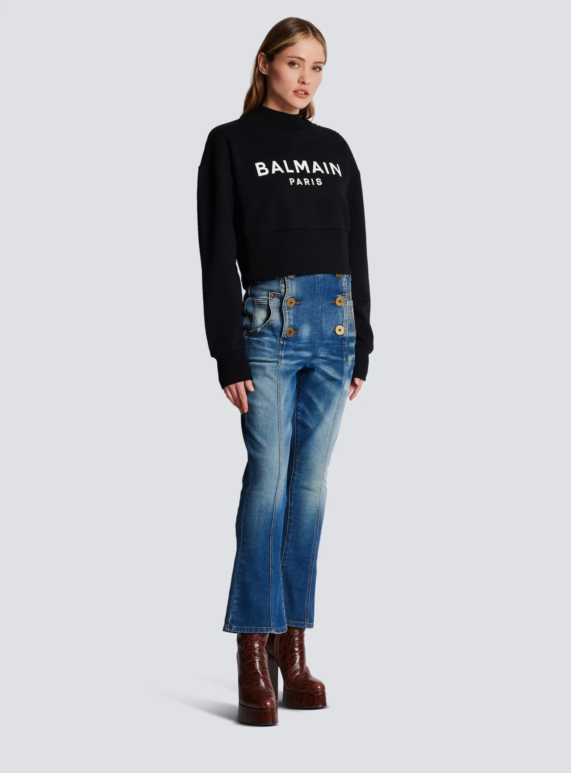 Fashion Eco-responsible Cotton Cropped Sweatshirt With Logo Print Women Sweatshirts