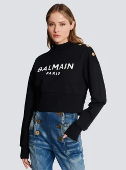 Fashion Eco-responsible Cotton Cropped Sweatshirt With Logo Print Women Sweatshirts