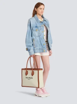 Sale Ecru Canvas B-Army 42 Tote Bag With Brown Leather Panels Women Tote Bags|Shoulder Bags