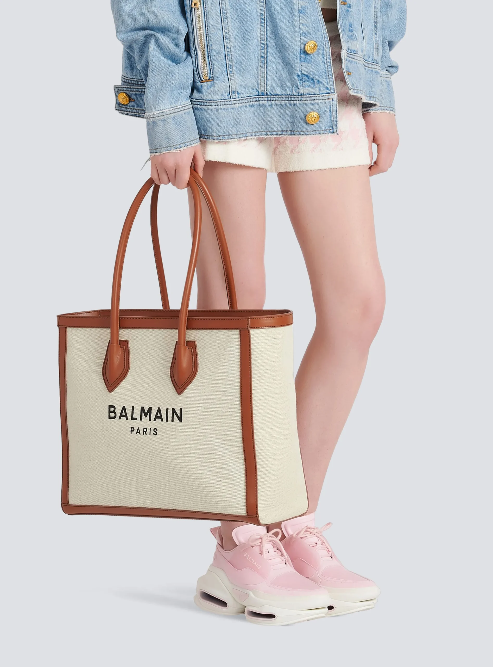 Sale Ecru Canvas B-Army 42 Tote Bag With Brown Leather Panels Women Tote Bags|Shoulder Bags