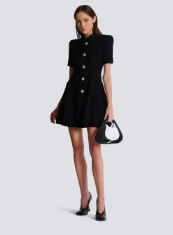 New Flared Knit Dress With Buttons Women Dresses