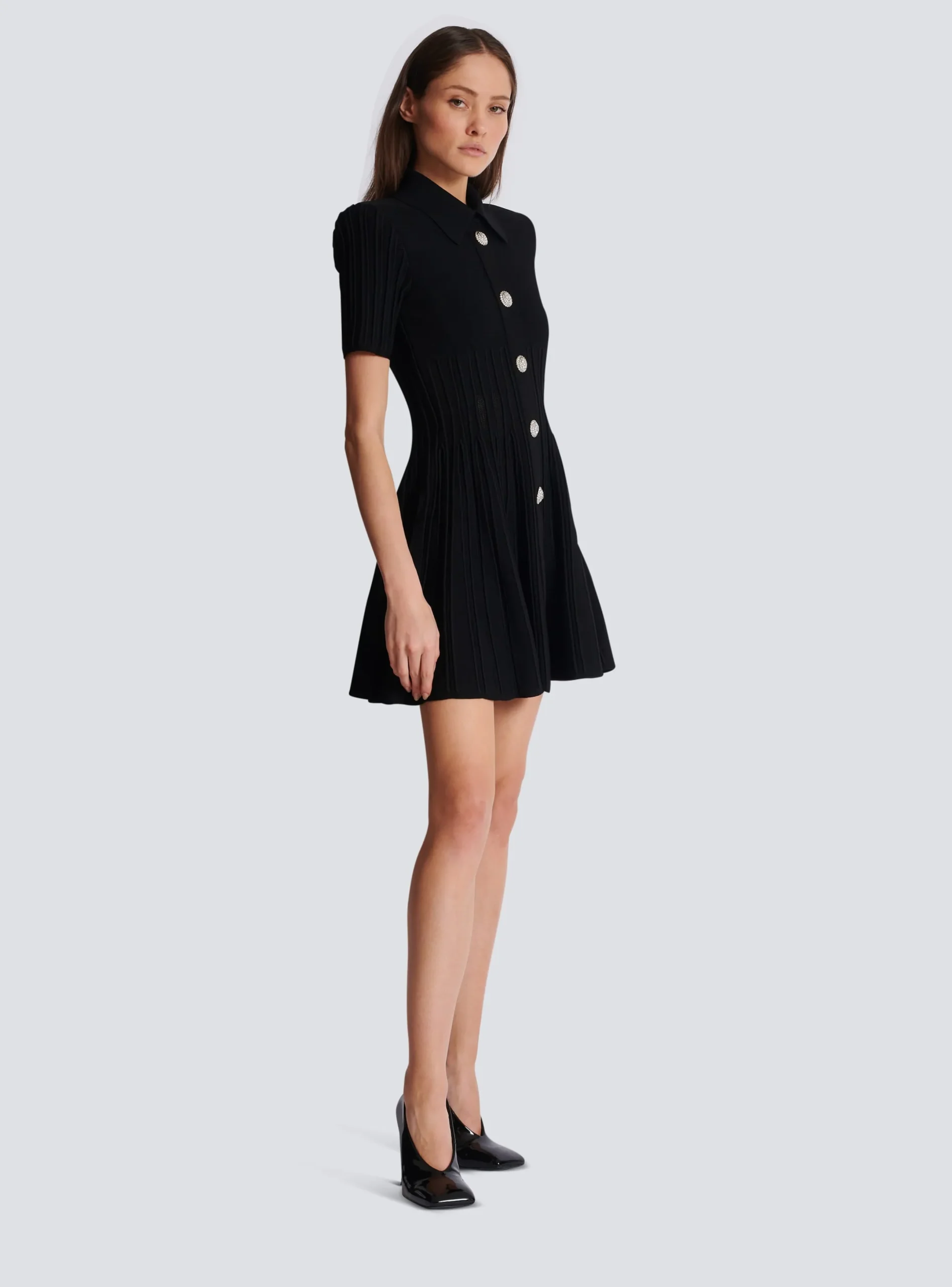 New Flared Knit Dress With Buttons Women Dresses