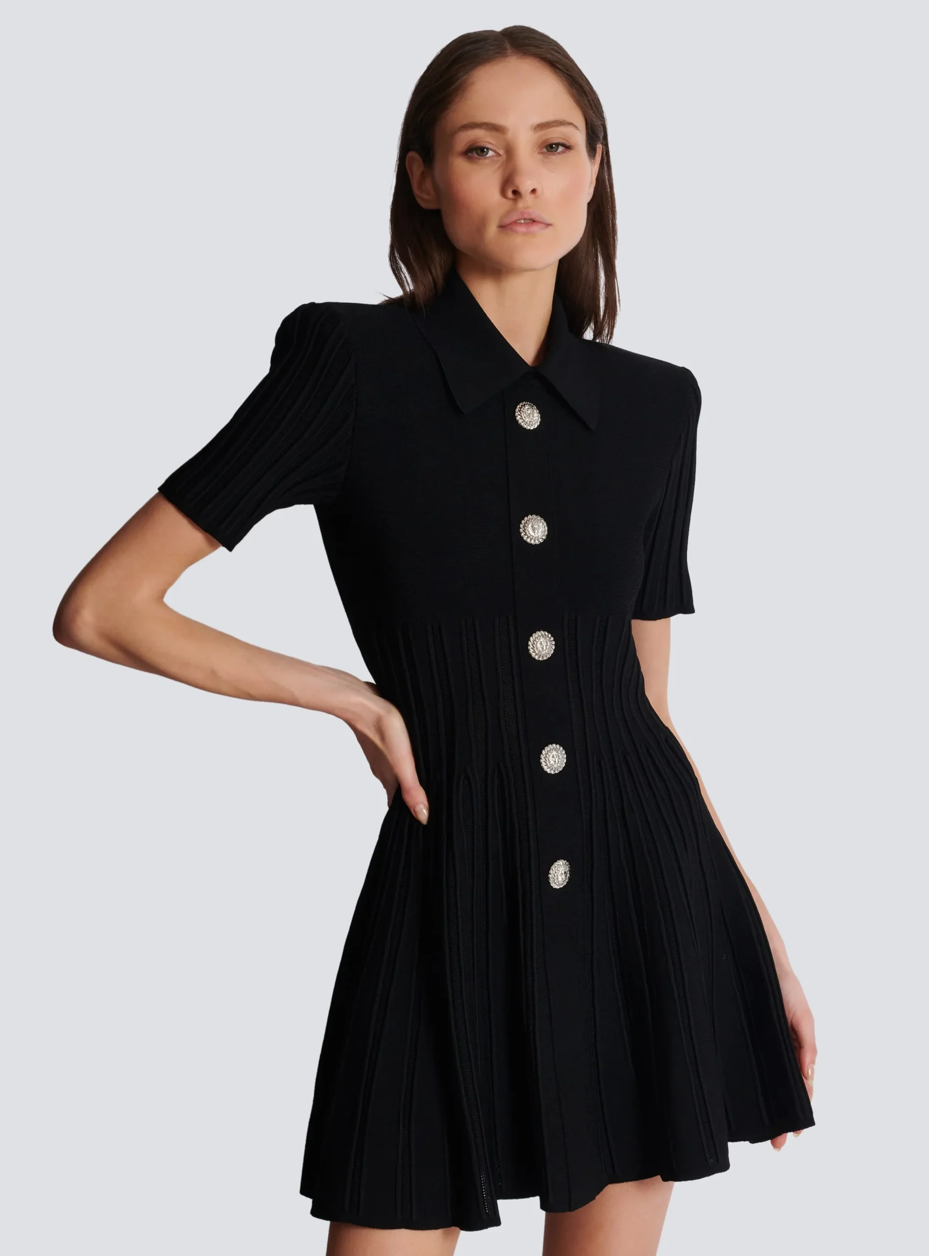 New Flared Knit Dress With Buttons Women Dresses
