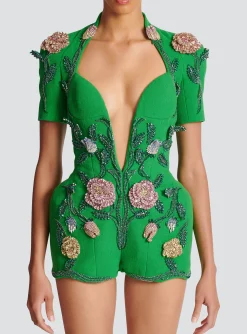 Flash Sale Flower-embroidered Playsuit Women Trousers And Shorts
