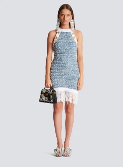 Flash Sale Fringed Denim Tweed Dress Women Dresses