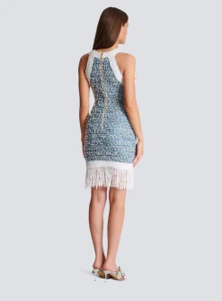 Flash Sale Fringed Denim Tweed Dress Women Dresses