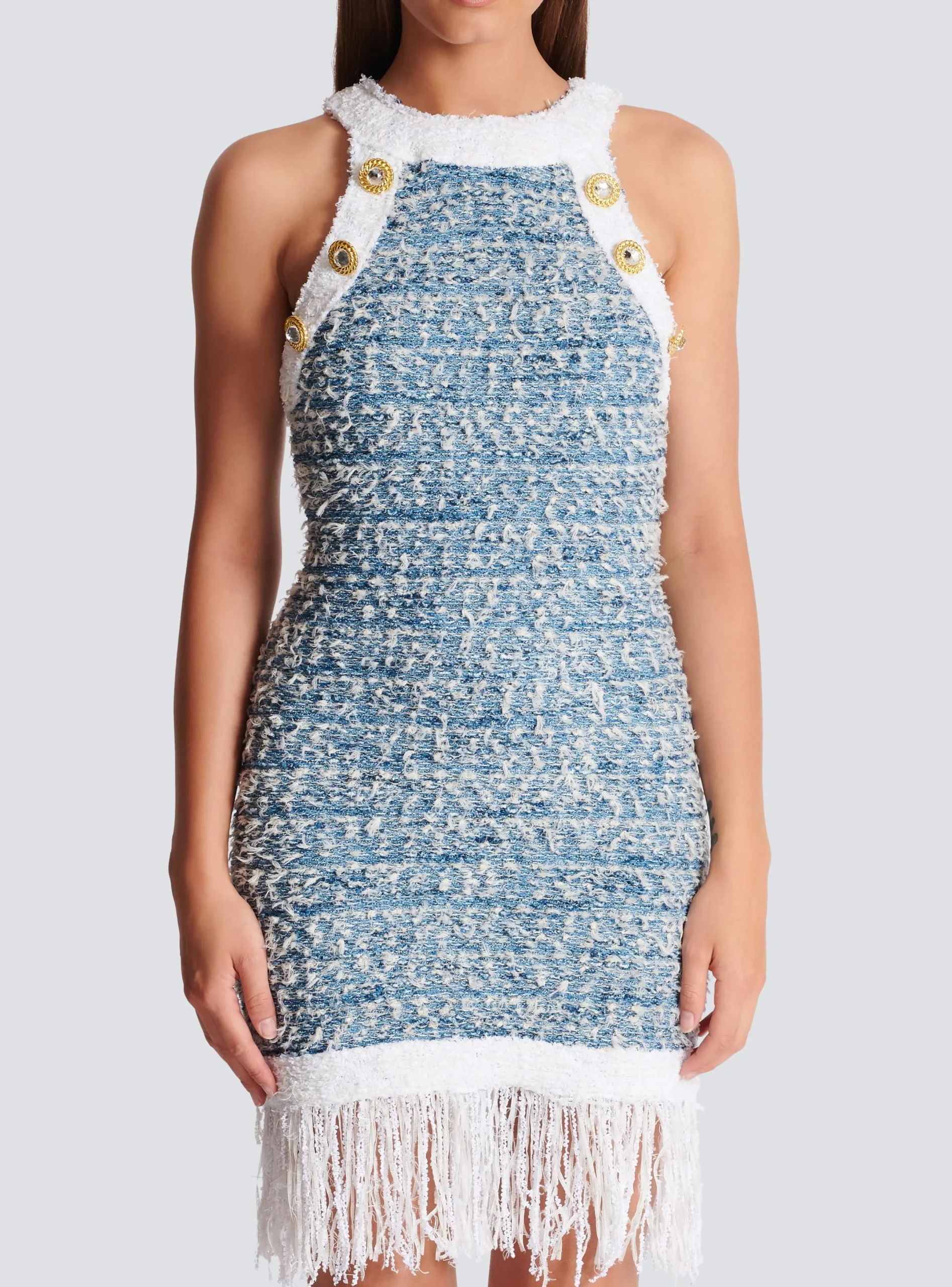 Flash Sale Fringed Denim Tweed Dress Women Dresses