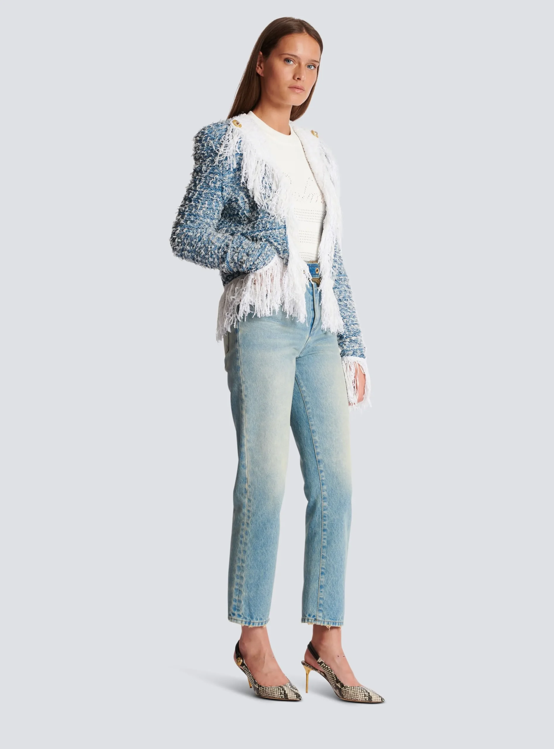 New Fringed Denim Tweed Jacket Women Denim|Jackets And Blazers