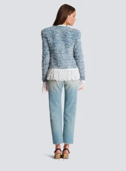 New Fringed Denim Tweed Jacket Women Denim|Jackets And Blazers