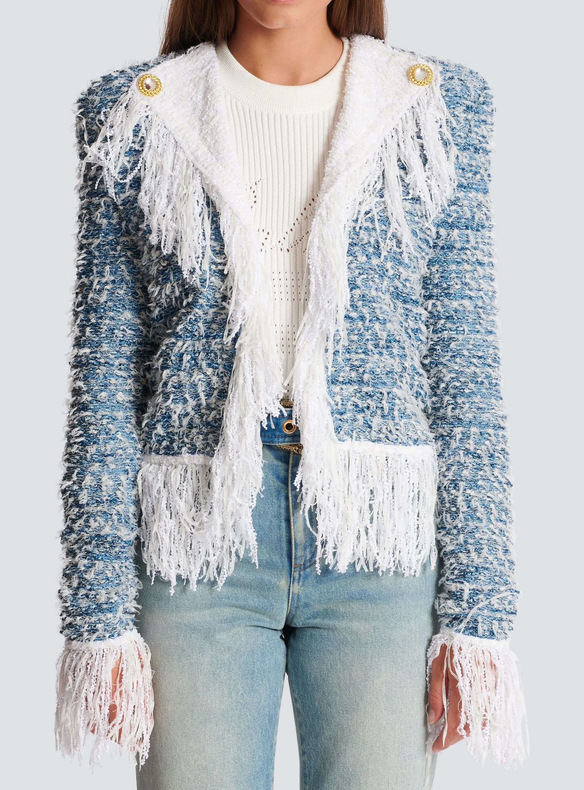 New Fringed Denim Tweed Jacket Women Denim|Jackets And Blazers